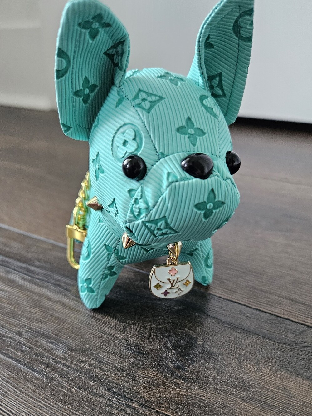 French Bulldog Bag Charm Turquoise Gold Keychain + LV Stamped Purse Charm